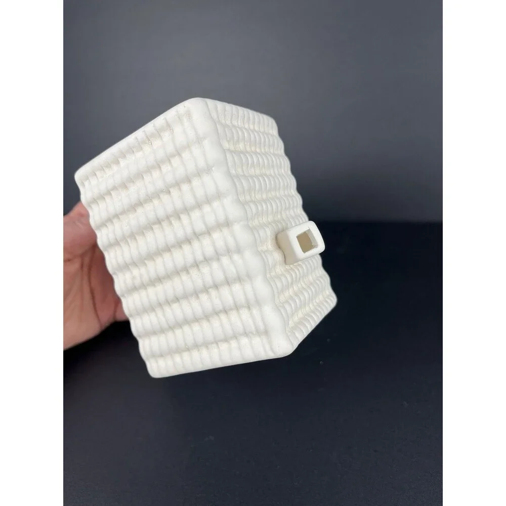 Crate & Barrel White Ceramic Two Story Village House Luminary Curved‎ Roof